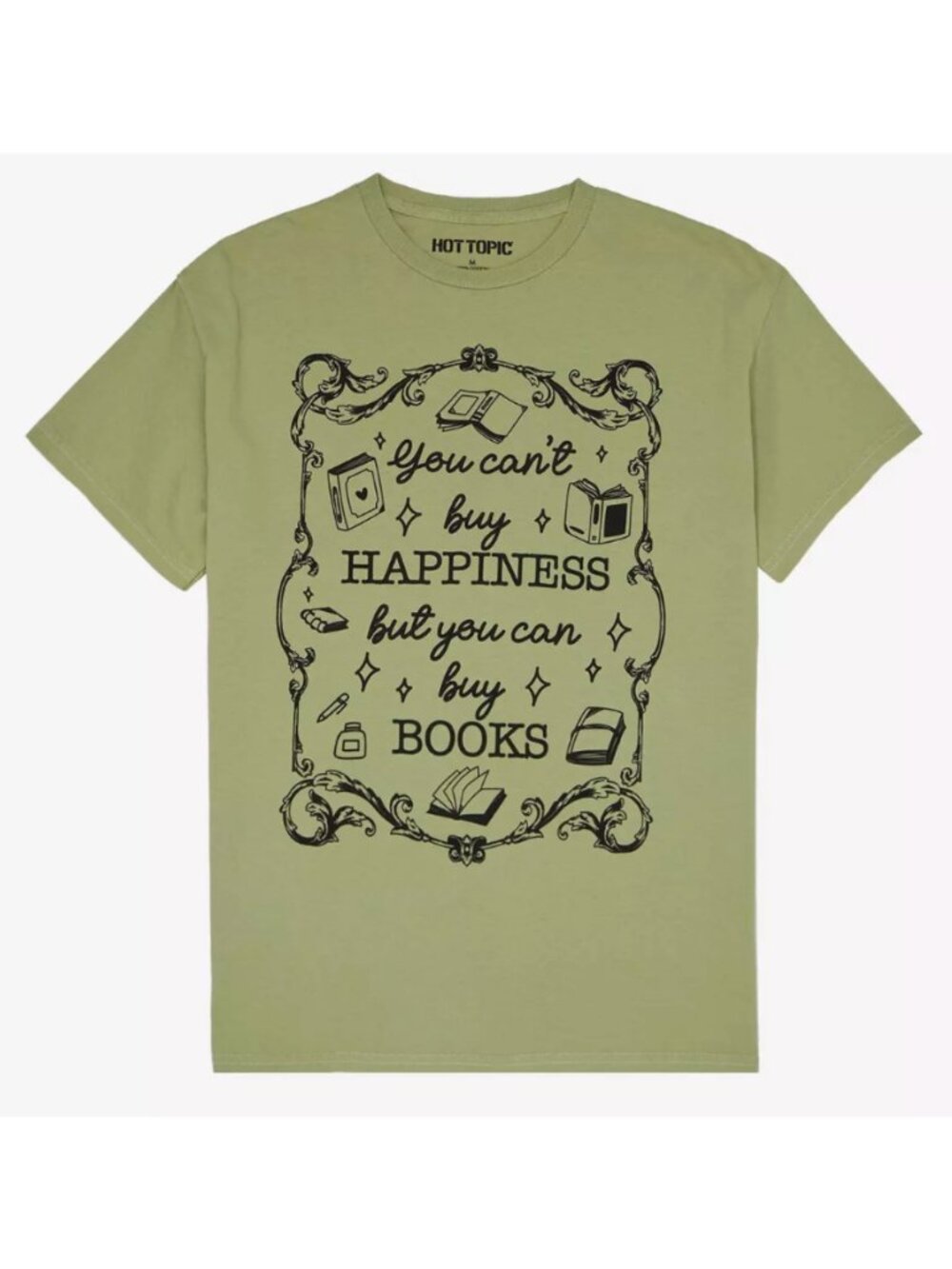 NEW NWT HOT TOPIC Buy Books Boyfriend Fit T-Shirt Green Short Sleeve Tee JUNIORS